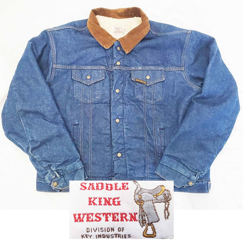 VTG 70s SADDLE KING PLUS WESTERN Men's Blue DENIM JACKET Sherpa LINED 4XL